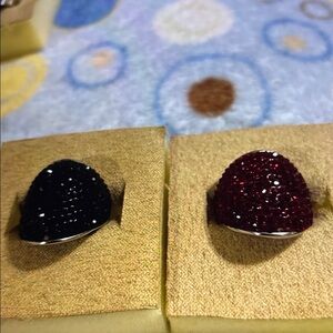 JTV Black and Deep Red Pave Dome Rings czs, ss/rhodium sz 8
